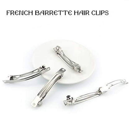 LEEFONE 50 Pack 80mm Silver Iron Blank French Barrette Hair Clips for DIY Hair Clip Craft Bows