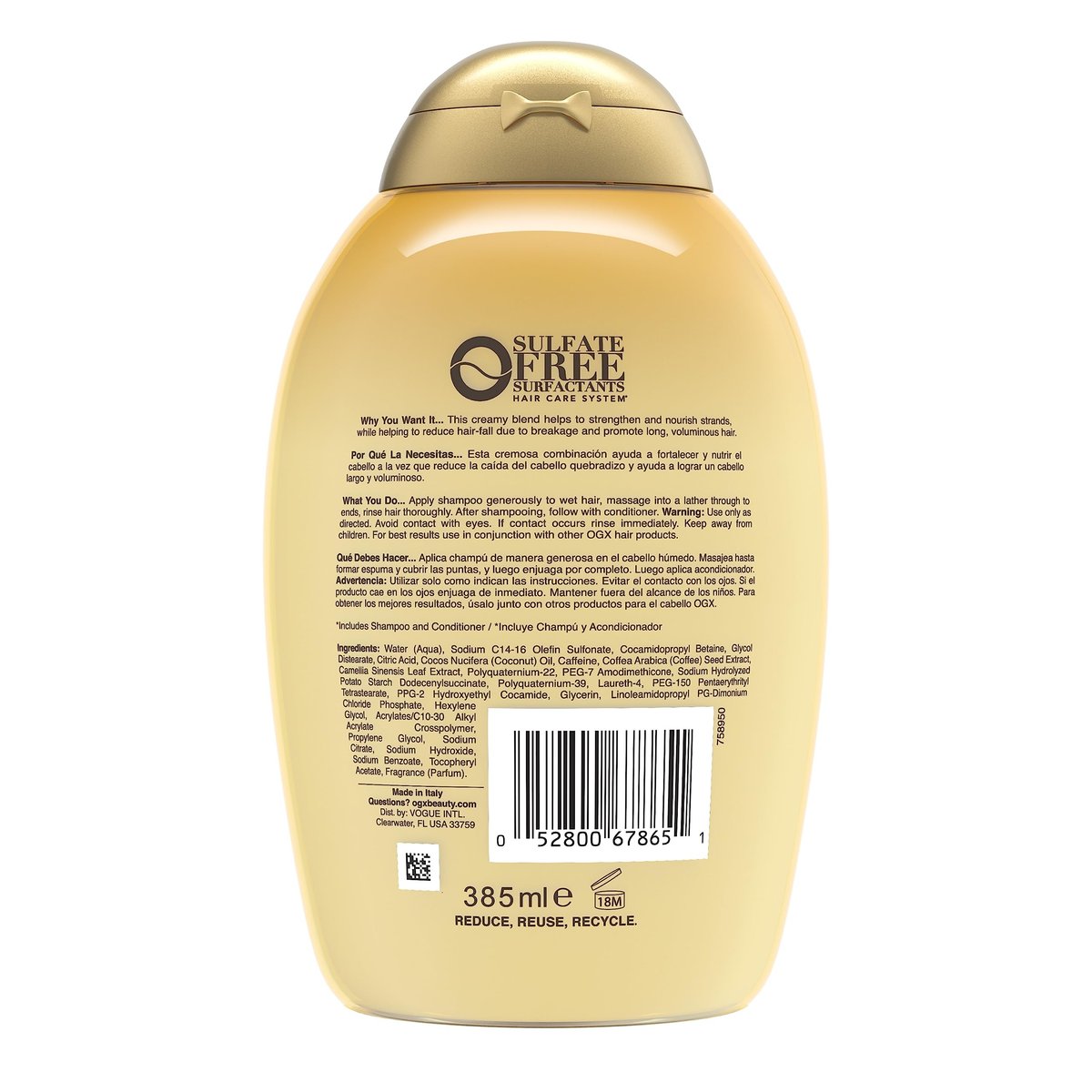 OGX Anti-Hair Fall + Coconut Caffeine Strengthening Shampoo with Caffeine, Coconut Oil & Coffee Extract, 13 Fl Oz Avelisse