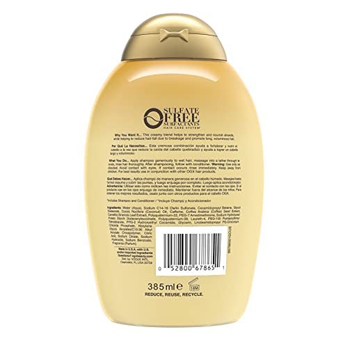 OGX Anti-Hair Fall + Coconut Caffeine Strengthening Shampoo with Caffeine, Coconut Oil & Coffee Extract, 13 Fl Oz Avelisse