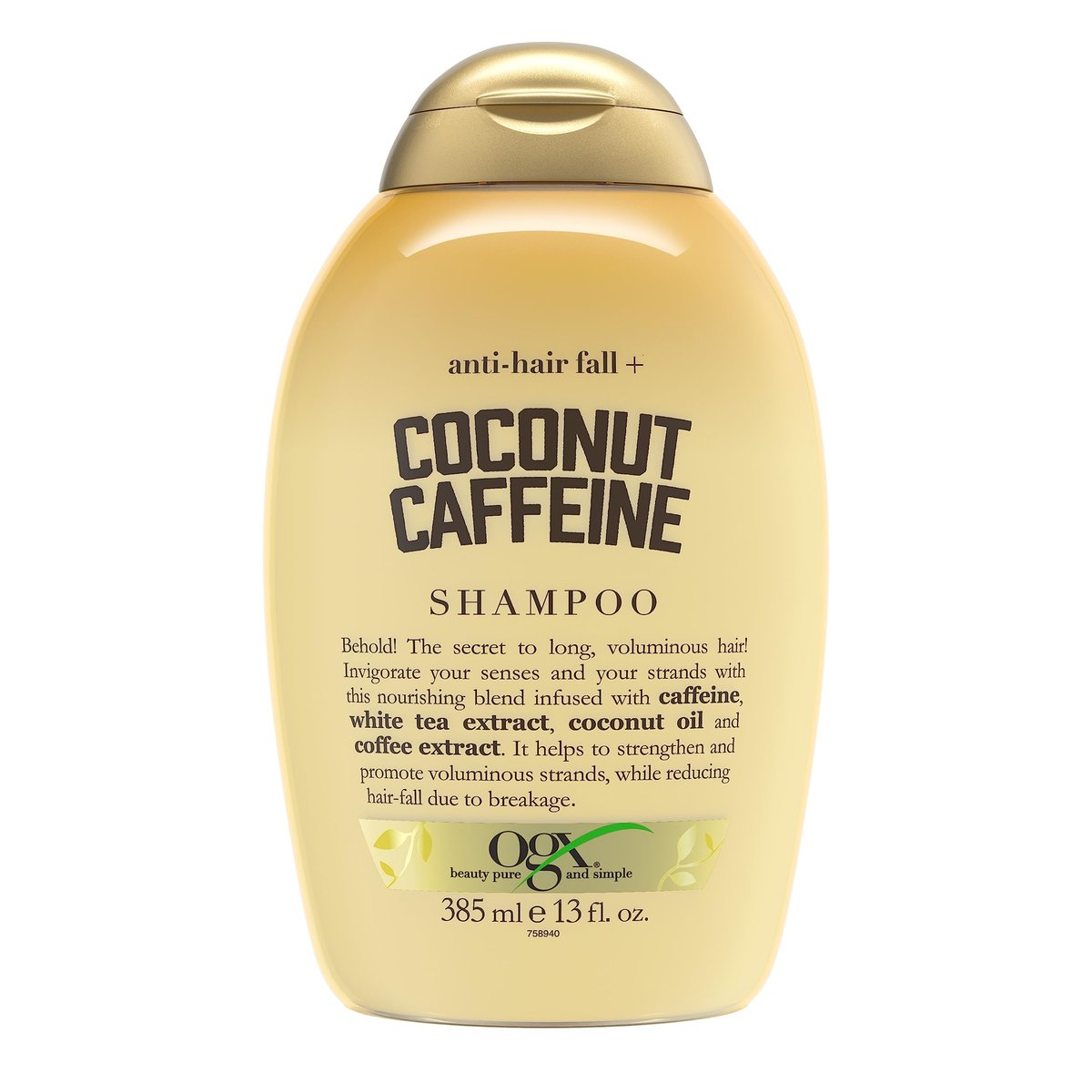 OGX Anti-Hair Fall + Coconut Caffeine Strengthening Shampoo with Caffeine, Coconut Oil & Coffee Extract, 13 Fl Oz Avelisse