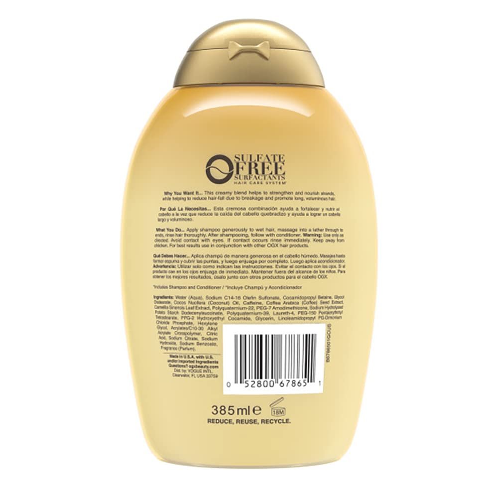 OGX Anti-Hair Fall + Coconut Caffeine Strengthening Shampoo with Caffeine, Coconut Oil & Coffee Extract, 13 Fl Oz Avelisse