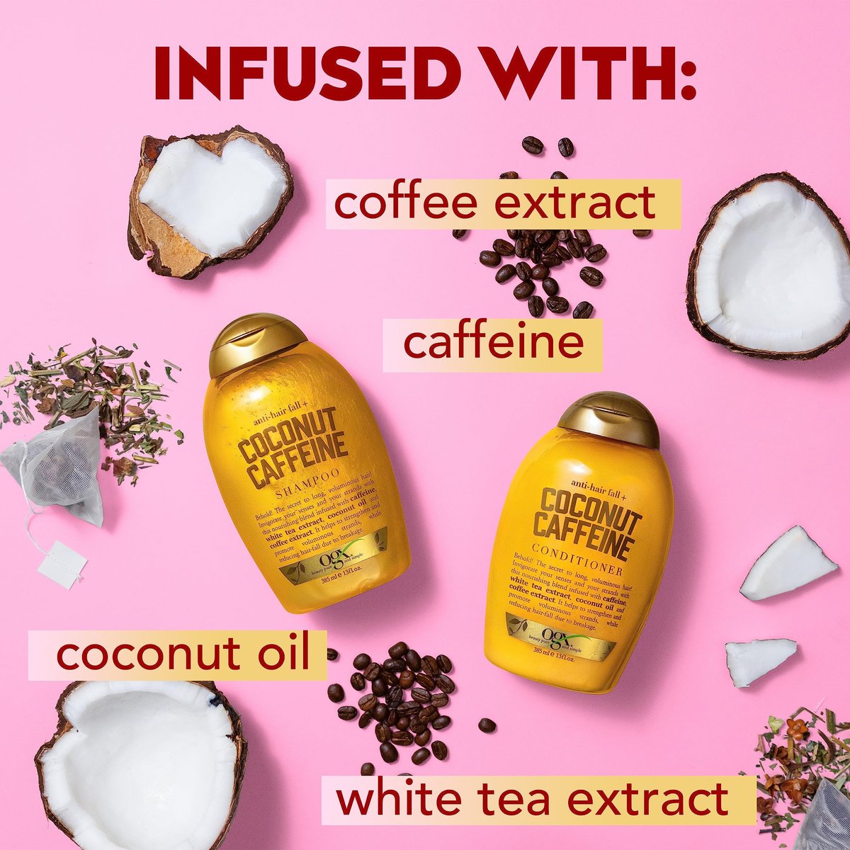 OGX Anti-Hair Fall + Coconut Caffeine Strengthening Shampoo with Caffeine, Coconut Oil & Coffee Extract, 13 Fl Oz Avelisse