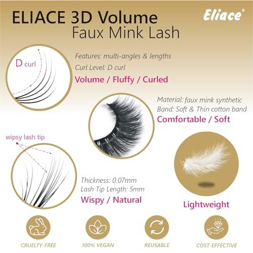 Eliace False Eyelashes 15 Pairs Natural Look Cat Eye Lashes Wispy, 3D Faux Mink Lashes Fluffy Long Thick, Fake Eyelashes Cross Wispy Volume Lash Soft Reusable Dramatic, Sierra Style - görsel 16