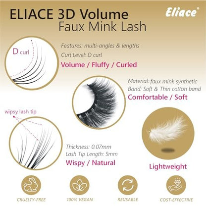 Eliace False Eyelashes 15 Pairs Natural Look Cat Eye Lashes Wispy, 3D Faux Mink Lashes Fluffy Long Thick, Fake Eyelashes Cross Wispy Volume Lash Soft Reusable Dramatic, Sierra Style