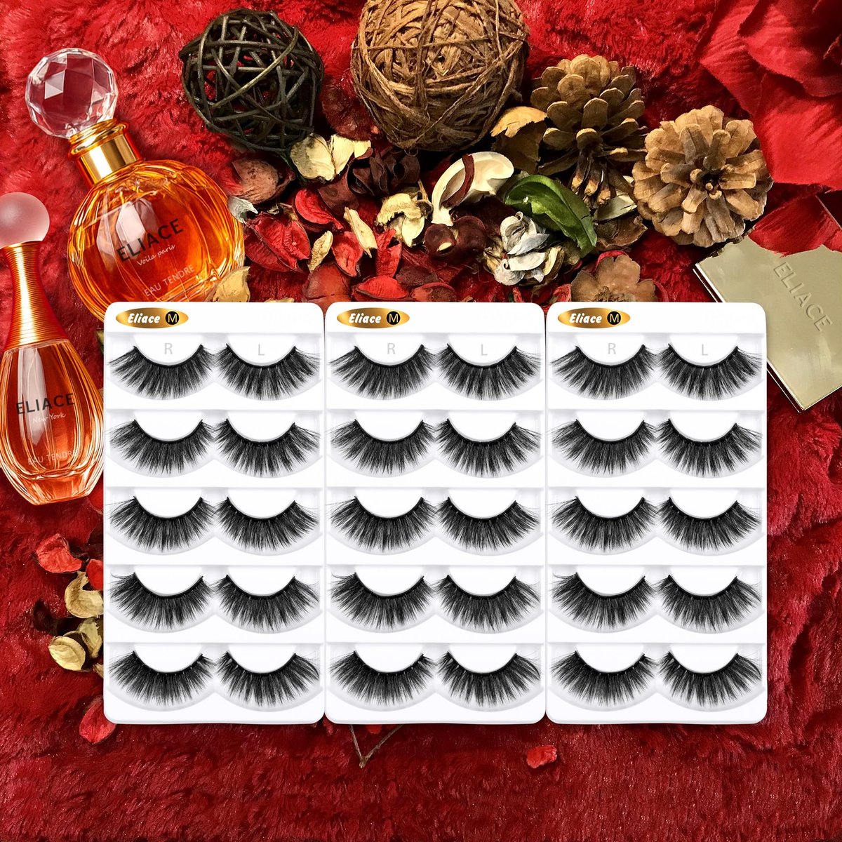 Eliace False Eyelashes 15 Pairs Natural Look Cat Eye Lashes Wispy, 3D Faux Mink Lashes Fluffy Long Thick, Fake Eyelashes Cross Wispy Volume Lash Soft Reusable Dramatic, Sierra Style - görsel 3