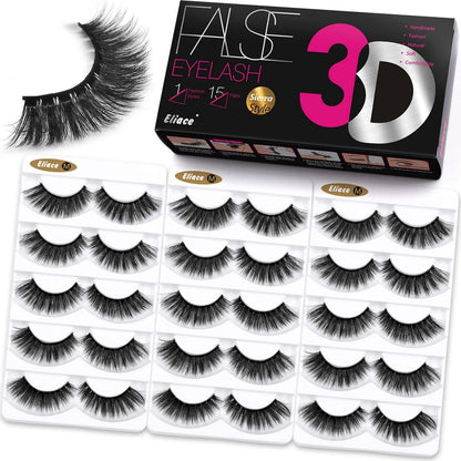 Eliace False Eyelashes 15 Pairs Natural Look Cat Eye Lashes Wispy, 3D Faux Mink Lashes Fluffy Long Thick, Fake Eyelashes Cross Wispy Volume Lash Soft Reusable Dramatic, Sierra Style