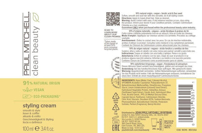 Paul Mitchell Clean Beauty Smooth & Style Styling Cream - 3.4 fl. oz. Avelisse
