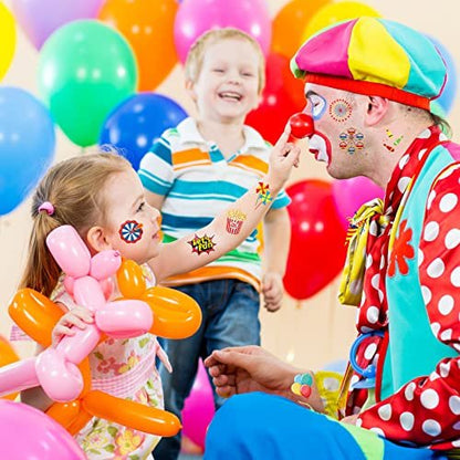 Maitys 288 Pcs Circus Temporary Tattoos for Kids – 48 Styles Clown & Animal Designs, Carnival Party Favors & Classroom Rewards