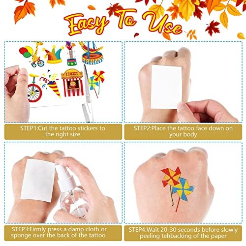 Maitys 288 Pcs Circus Temporary Tattoos for Kids – 48 Styles Clown & Animal Designs, Carnival Party Favors & Classroom Rewards - görsel 6