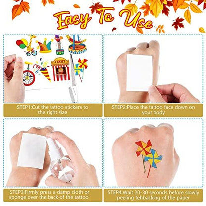 Maitys 288 Pcs Circus Temporary Tattoos for Kids – 48 Styles Clown & Animal Designs, Carnival Party Favors & Classroom Rewards