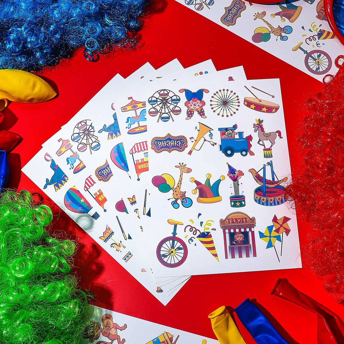 Maitys 288 Pcs Circus Temporary Tattoos for Kids – 48 Styles Clown & Animal Designs, Carnival Party Favors & Classroom Rewards - görsel 7