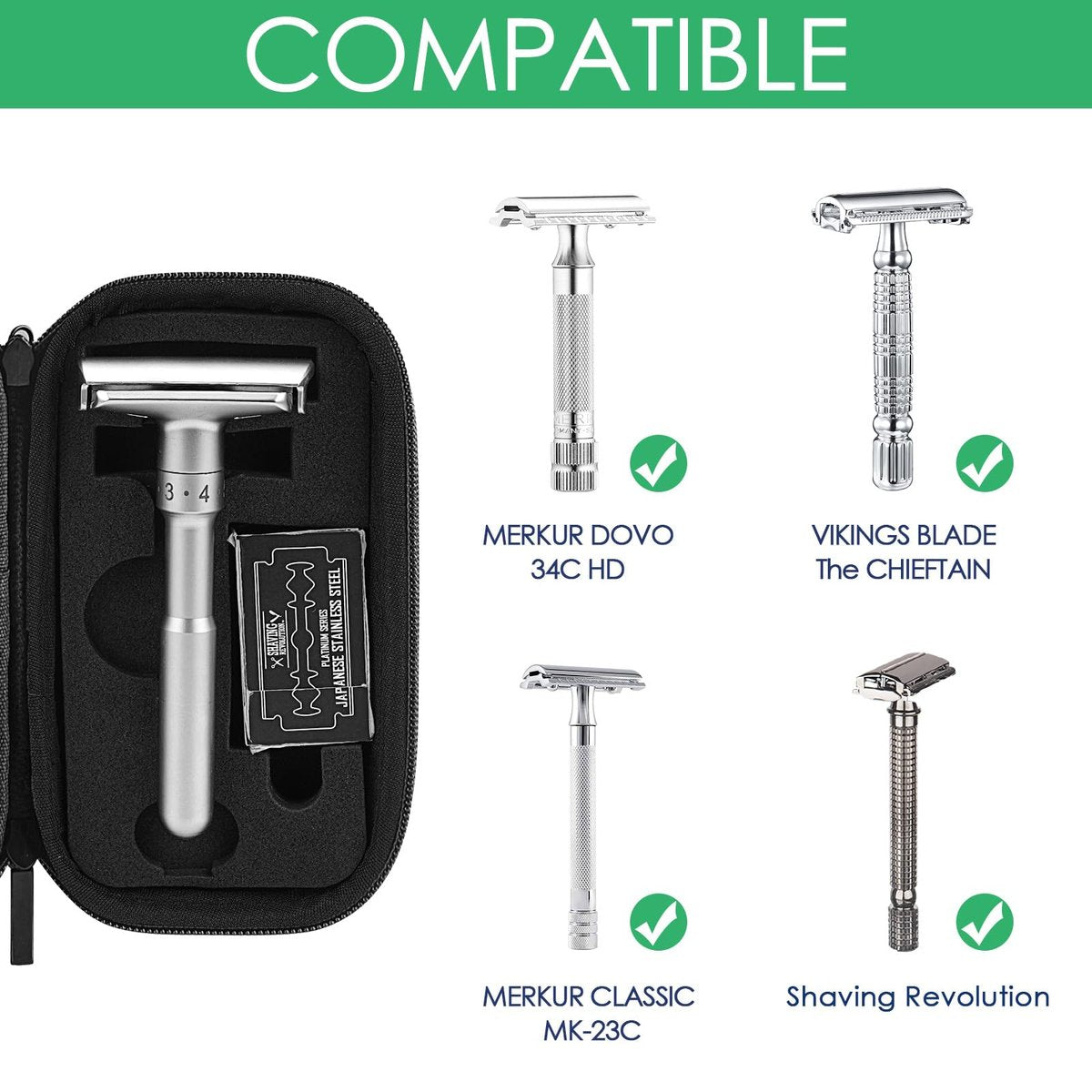 Linkidea Hard Shell Travel Case for Safety Razors – Protective Storage for Short & Long Handled Razors, Blades & Attachments Avelisse