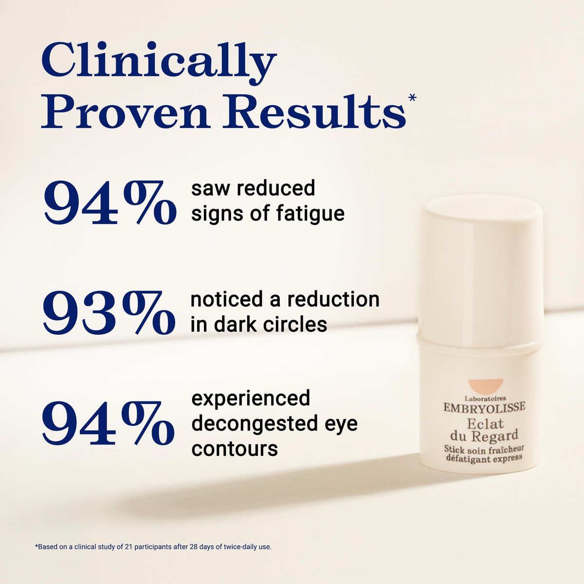 Embryolisse Radiant Eye Stick – Cooling Under Eye Primer for Dark Circles & Puffiness with Aloe Vera, Vegan & Fragrance-Free (0.15 oz) Avelisse