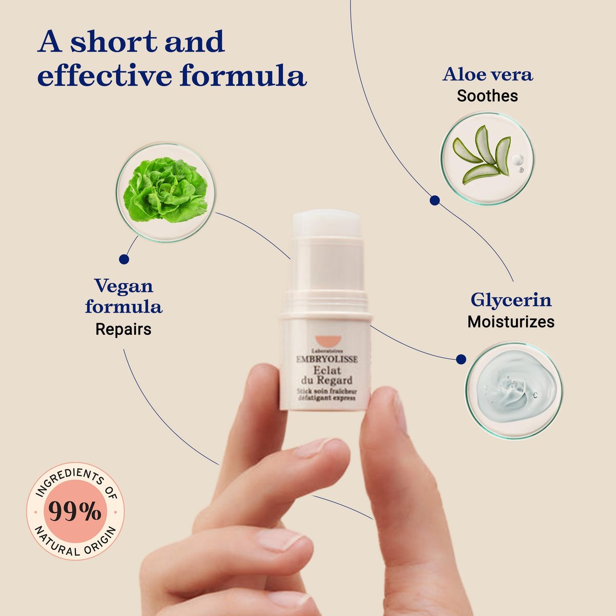 Embryolisse Radiant Eye Stick – Cooling Under Eye Primer for Dark Circles & Puffiness with Aloe Vera, Vegan & Fragrance-Free (0.15 oz) Avelisse