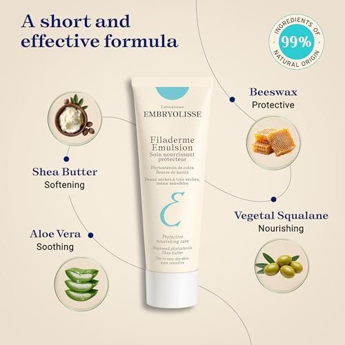 Embryolisse Filaderme Emulsion Face Moisturizer – Intensive Repair for Dry Skin with Aloe Vera & Shea Butter, 2.54 Fl Oz Avelisse