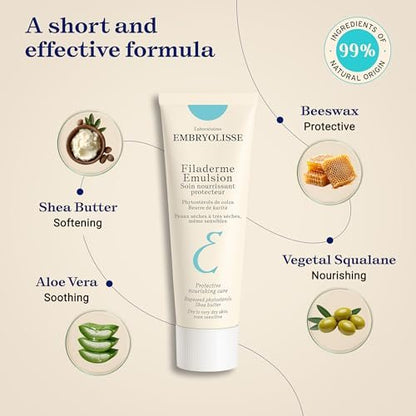 Embryolisse Filaderme Emulsion Face Moisturizer – Intensive Repair for Dry Skin with Aloe Vera & Shea Butter, 2.54 Fl Oz Avelisse
