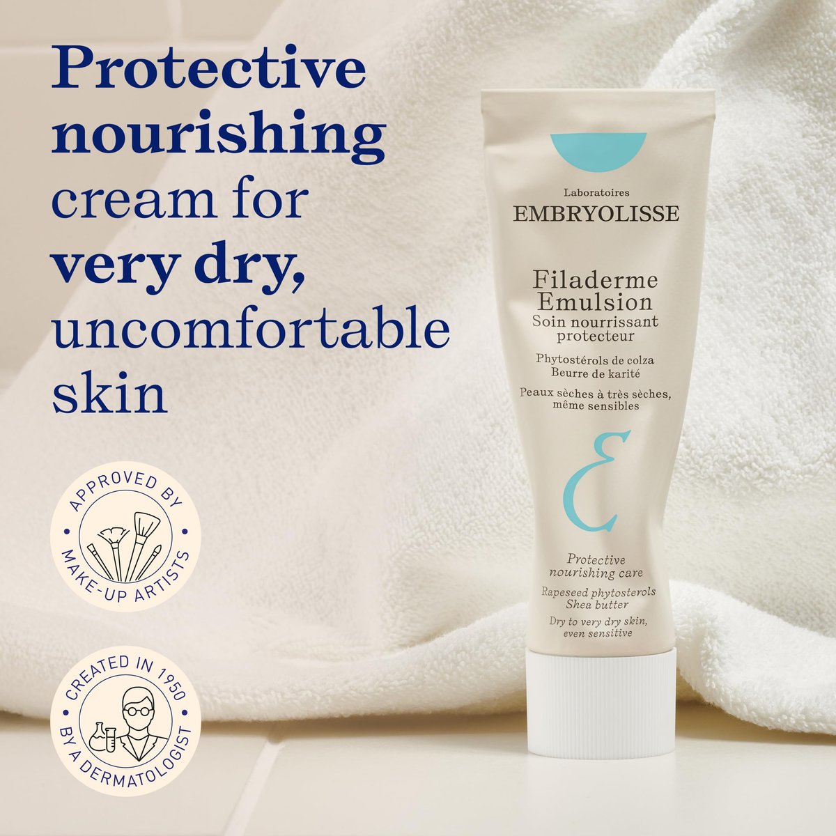 Embryolisse Filaderme Emulsion Face Moisturizer – Intensive Repair for Dry Skin with Aloe Vera & Shea Butter, 2.54 Fl Oz Avelisse