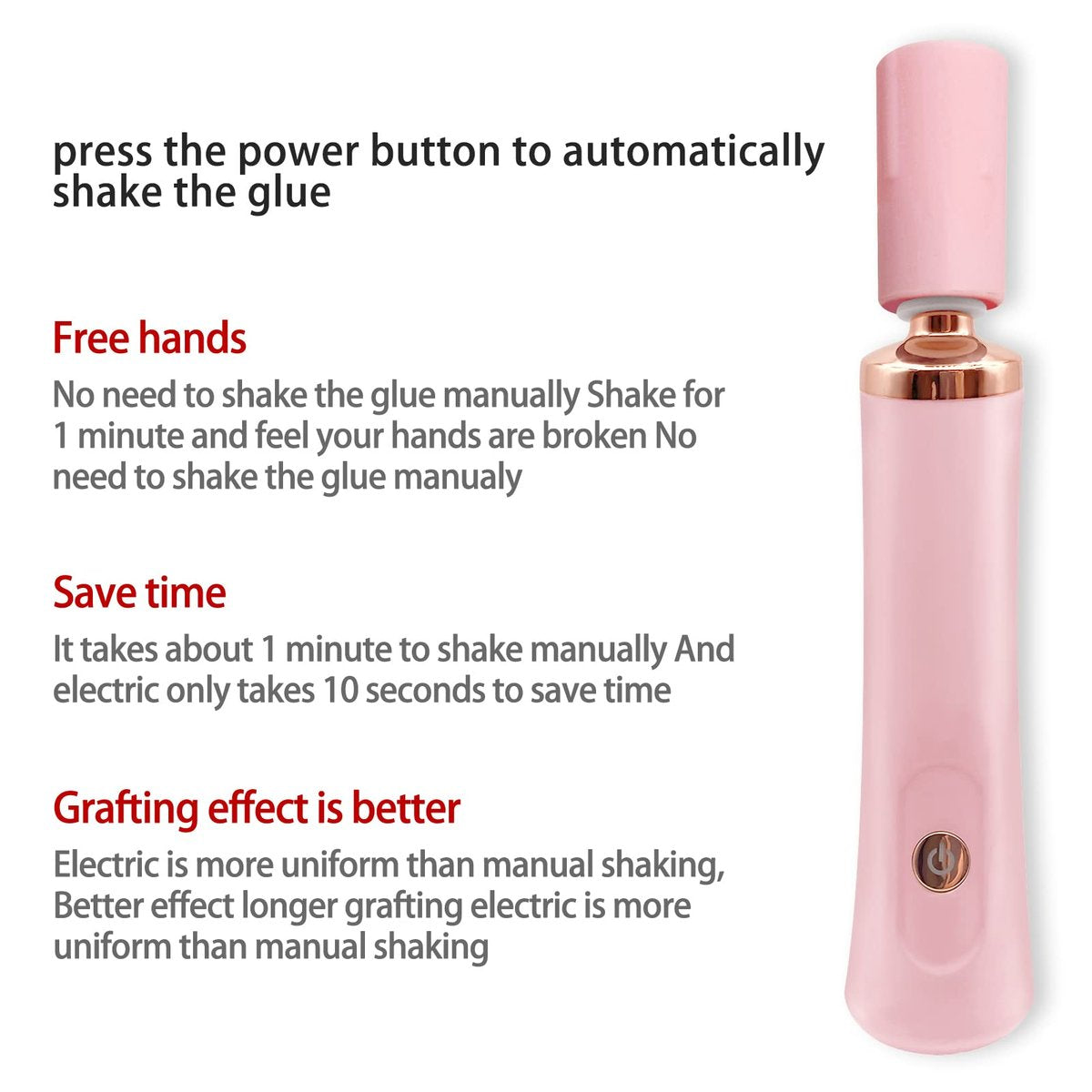 ZLMONDEE Pink Electric Nail Lacquer Shaker - Handsfree Glue Shaker for Eyelash Extensions & Nail Polish - görsel 3