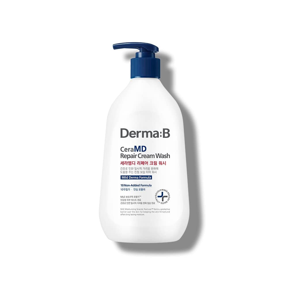 Derma B CeraMD Repair Cream Wash - Unscented Fragrance Free Creamy Face & Body Cleanser for Dry Sensitive Itchy Skin, Deep Moisture Paraben-Free Body Wash, Cream to Foam Cleanser, 13.5 Fl. Oz. (400ml) Avelisse