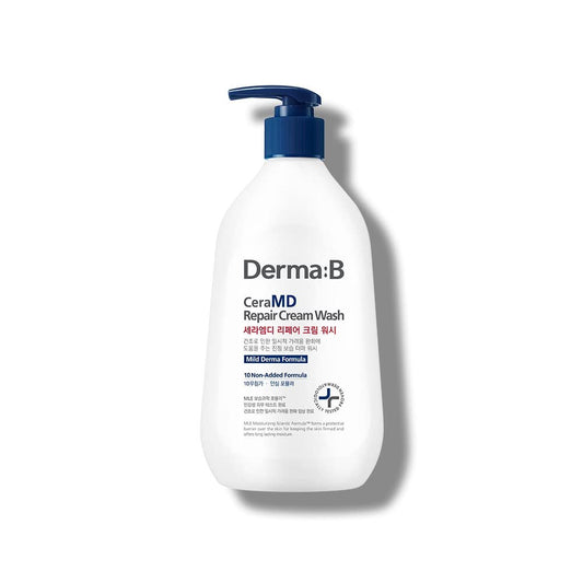 Derma B CeraMD Repair Cream Wash - Unscented Fragrance Free Creamy Face & Body Cleanser for Dry Sensitive Itchy Skin, Deep Moisture Paraben-Free Body Wash, Cream to Foam Cleanser, 13.5 Fl. Oz. (400ml) Avelisse