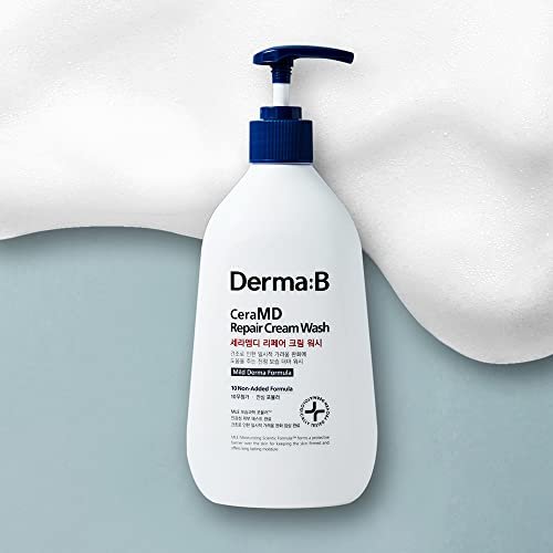 Derma B CeraMD Repair Cream Wash - Unscented Fragrance Free Creamy Face & Body Cleanser for Dry Sensitive Itchy Skin, Deep Moisture Paraben-Free Body Wash, Cream to Foam Cleanser, 13.5 Fl. Oz. (400ml) Avelisse