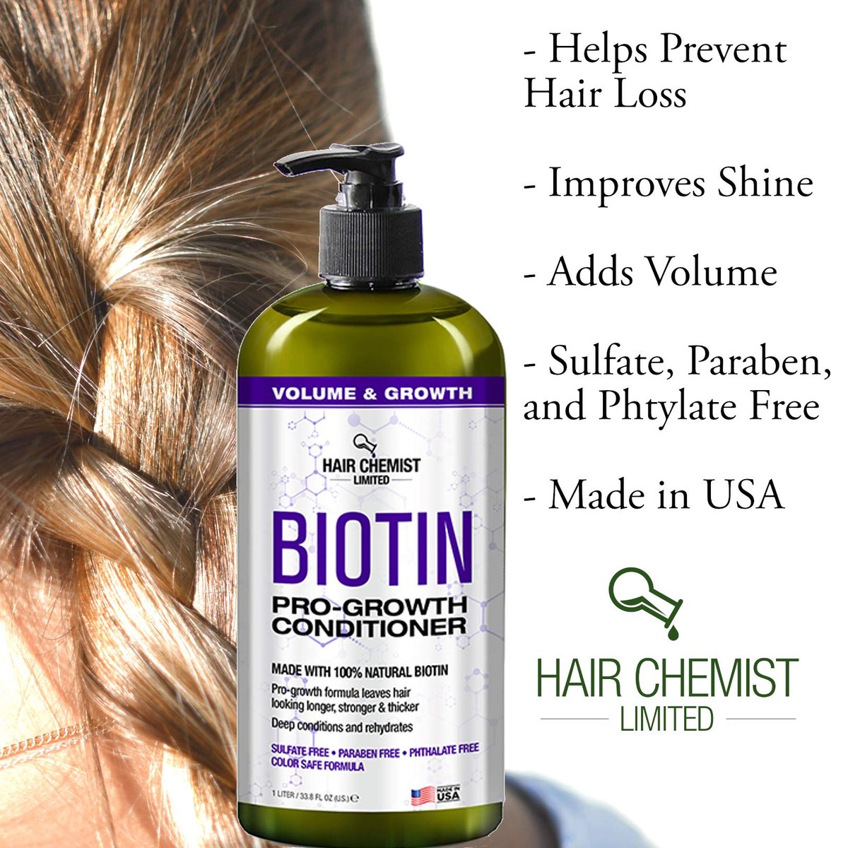 Hair Chemist Pro-Growth Shampoo & Conditioner Set with Biotin - 33.8 oz Each Avelisse