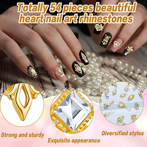 Maitys 52 Pcs Gold Nail Charms Gems Rhinestone Luxury 3D Sparkling Crystal Pendant Bulk for Women Y2K Kawaii Acrylic Nail Tips Accessories DIY Craft Jewelry Making - görsel 10