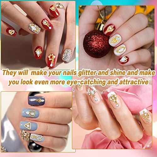 Maitys 52 Pcs Gold Nail Charms Gems Rhinestone Luxury 3D Sparkling Crystal Pendant Bulk for Women Y2K Kawaii Acrylic Nail Tips Accessories DIY Craft Jewelry Making - görsel 14