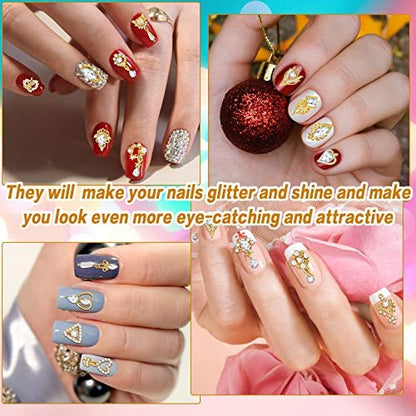 Maitys 52 Pcs Gold Nail Charms Gems Rhinestone Luxury 3D Sparkling Crystal Pendant Bulk for Women Y2K Kawaii Acrylic Nail Tips Accessories DIY Craft Jewelry Making