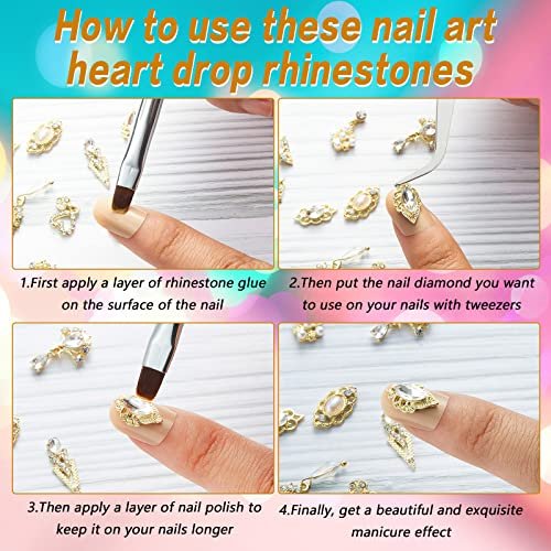 Maitys 52 Pcs Gold Nail Charms Gems Rhinestone Luxury 3D Sparkling Crystal Pendant Bulk for Women Y2K Kawaii Acrylic Nail Tips Accessories DIY Craft Jewelry Making - görsel 6