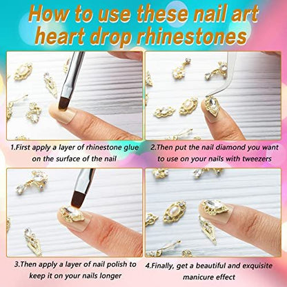 Maitys 52 Pcs Gold Nail Charms Gems Rhinestone Luxury 3D Sparkling Crystal Pendant Bulk for Women Y2K Kawaii Acrylic Nail Tips Accessories DIY Craft Jewelry Making