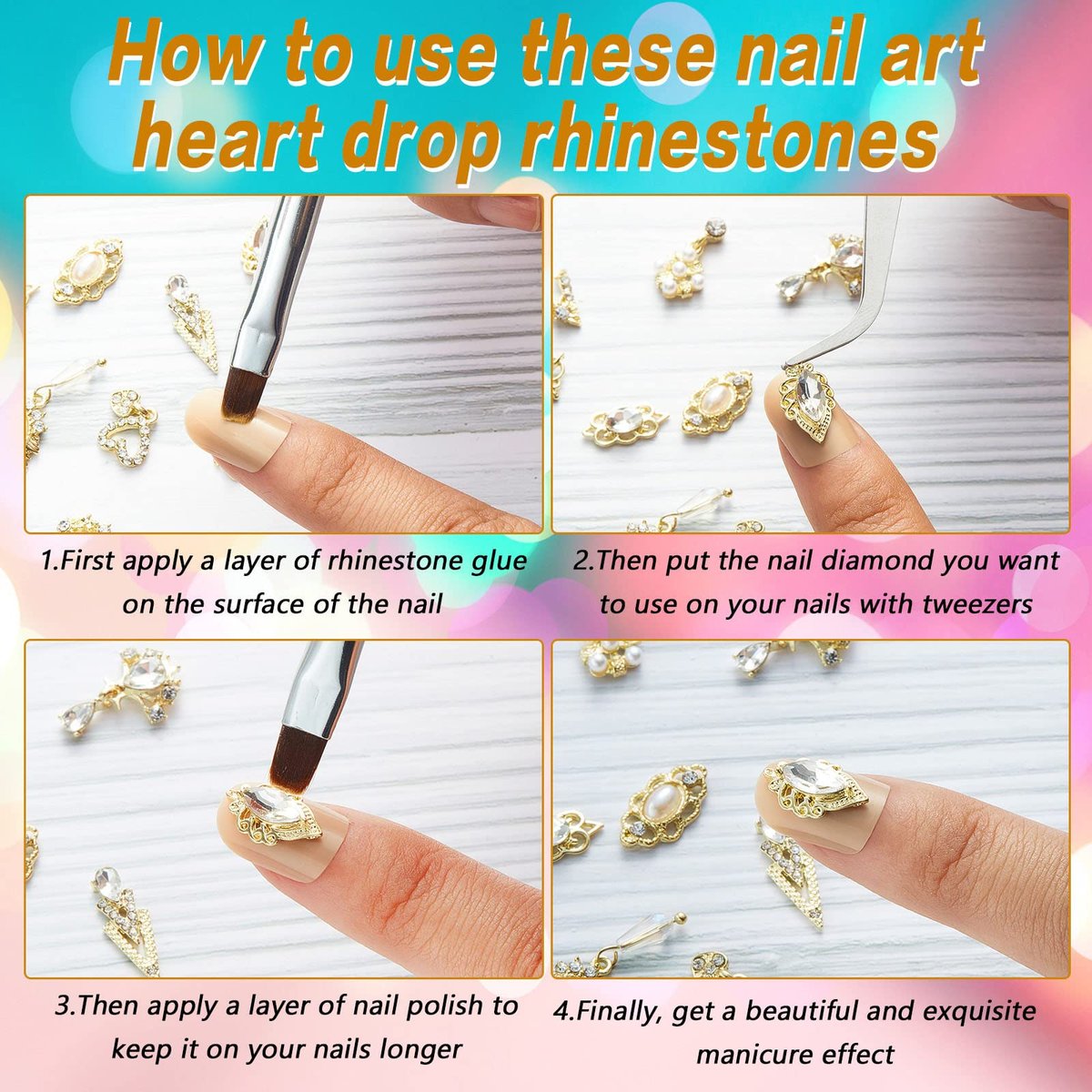 Maitys 52 Pcs Gold Nail Charms Gems Rhinestone Luxury 3D Sparkling Crystal Pendant Bulk for Women Y2K Kawaii Acrylic Nail Tips Accessories DIY Craft Jewelry Making - görsel 5