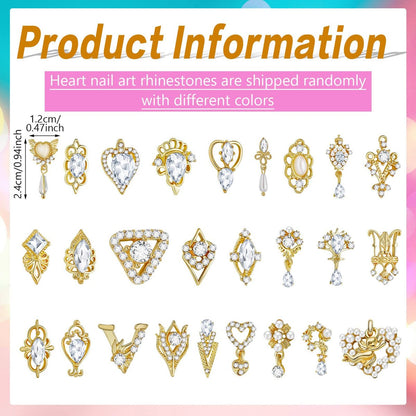 Maitys 52 Pcs Gold Nail Charms Gems Rhinestone Luxury 3D Sparkling Crystal Pendant Bulk for Women Y2K Kawaii Acrylic Nail Tips Accessories DIY Craft Jewelry Making