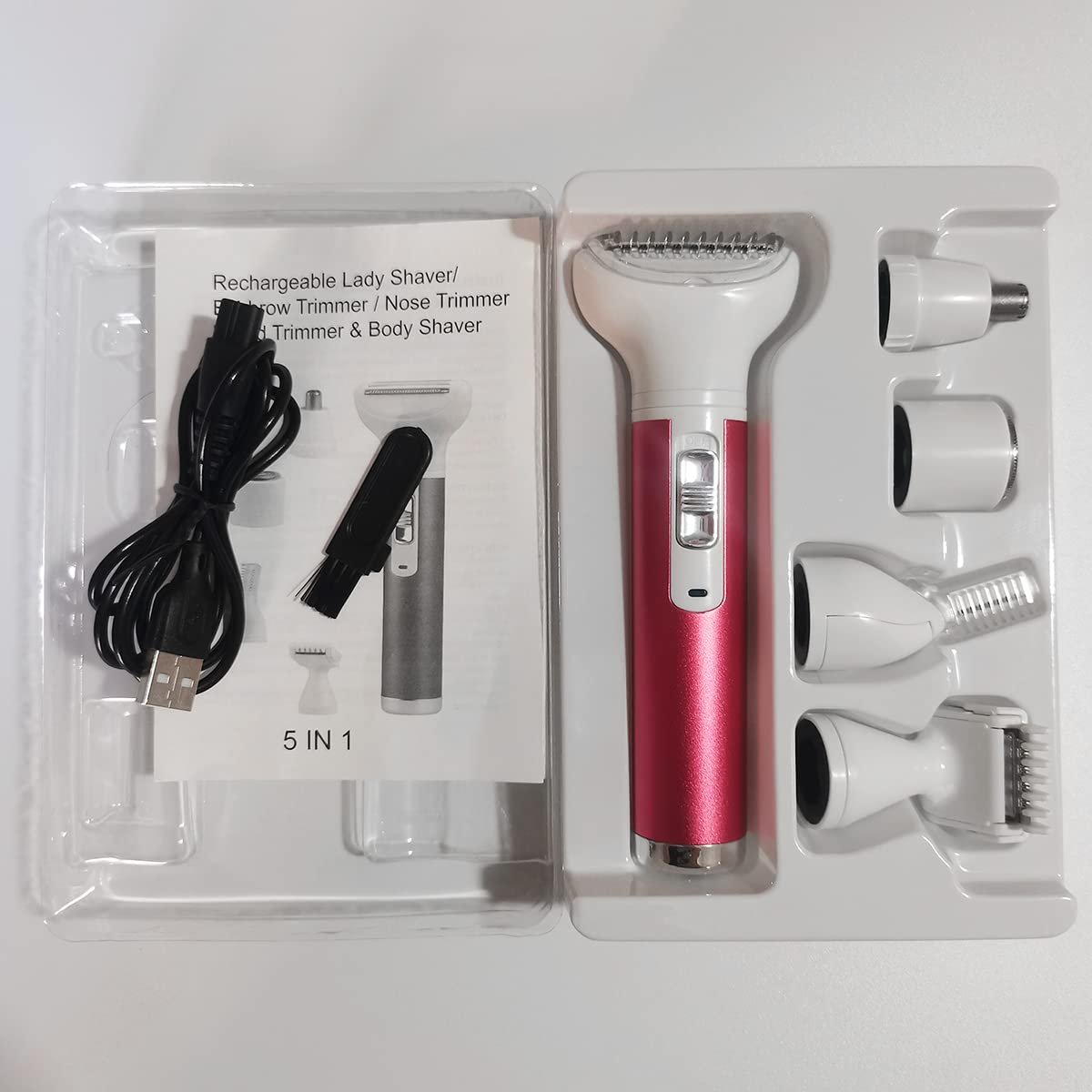 ANFOOS 5-in-1 Electric Razor for Women – Painless Body Hair Trimmer for Face, Legs, Armpits, Bikini Area, and More, Rechargeable & Portable Avelisse
