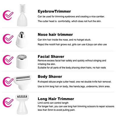 ANFOOS 5-in-1 Electric Razor for Women – Painless Body Hair Trimmer for Face, Legs, Armpits, Bikini Area, and More, Rechargeable & Portable Avelisse
