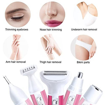 ANFOOS 5-in-1 Electric Razor for Women – Painless Body Hair Trimmer for Face, Legs, Armpits, Bikini Area, and More, Rechargeable & Portable Avelisse