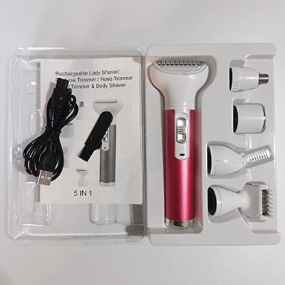 ANFOOS 5-in-1 Electric Razor for Women – Painless Body Hair Trimmer for Face, Legs, Armpits, Bikini Area, and More, Rechargeable & Portable Avelisse