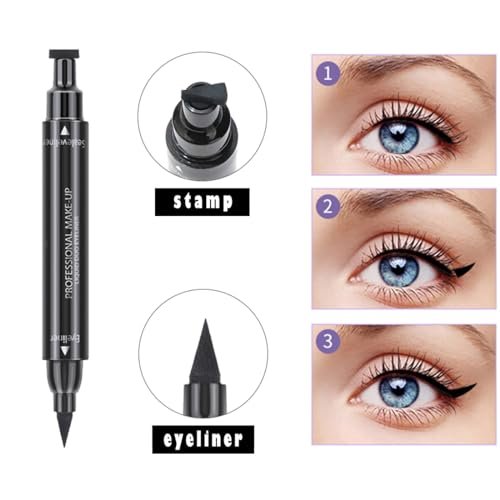 Linble Dual Ended Black Liquid Eyeliner - 2 in 1 Winged Cat Eye Stamp & Felt-tip Eyeliner Pen, Waterproof, Long Lasting and Smudge Proof Eye Makeup Tool for Women - görsel 3