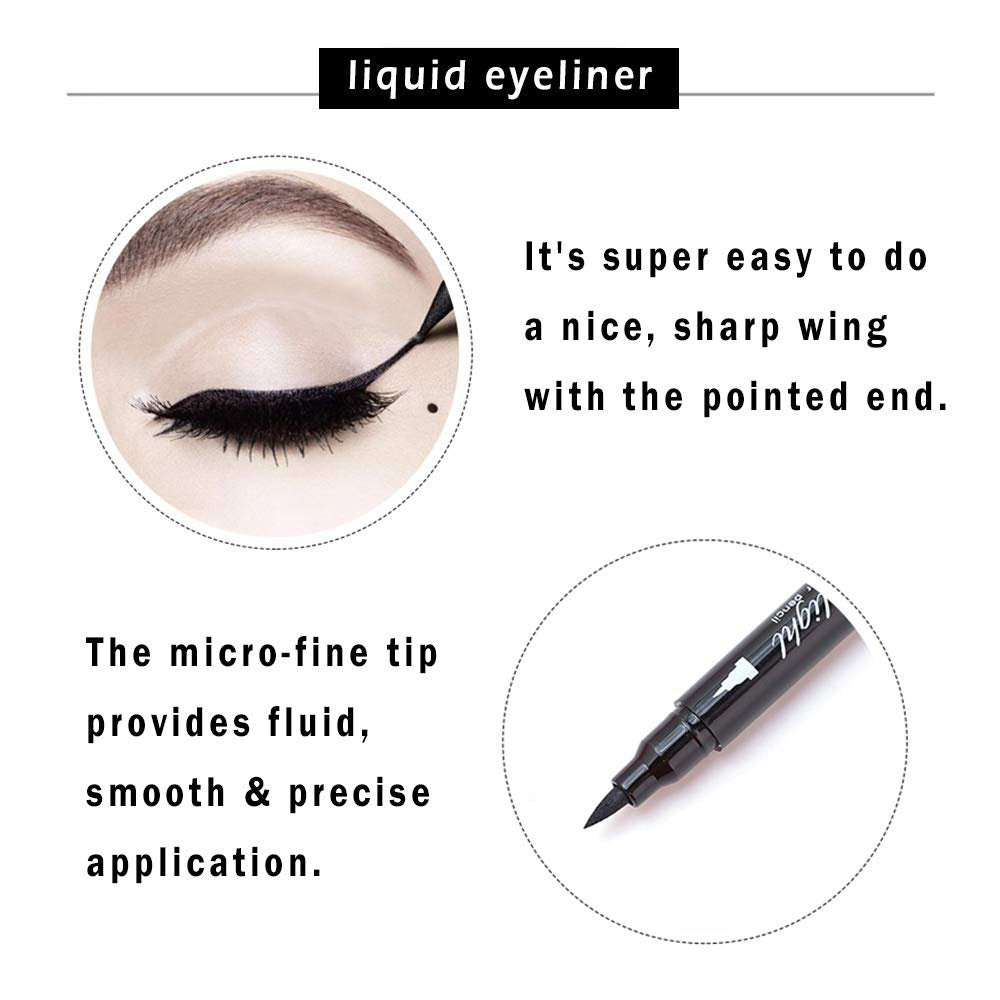 Linble Dual Ended Black Liquid Eyeliner - 2 in 1 Winged Cat Eye Stamp & Felt-tip Eyeliner Pen, Waterproof, Long Lasting and Smudge Proof Eye Makeup Tool for Women - görsel 10