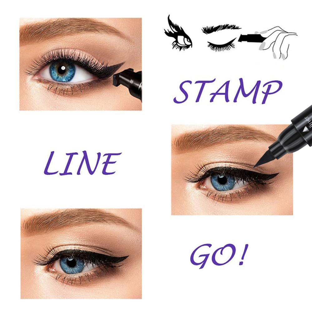 Linble Dual Ended Black Liquid Eyeliner - 2 in 1 Winged Cat Eye Stamp & Felt-tip Eyeliner Pen, Waterproof, Long Lasting and Smudge Proof Eye Makeup Tool for Women - görsel 6