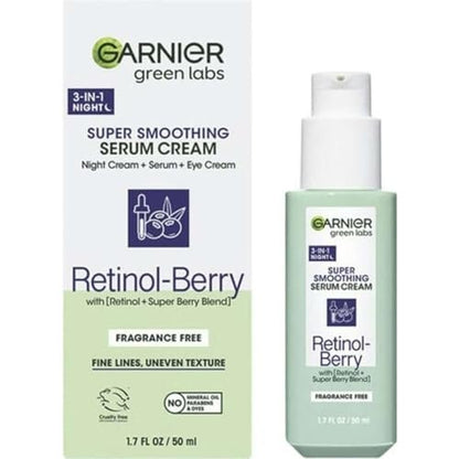 Garnier Green Labs 3-in-1 Super Smoothing Serum Cream with Retinol & Berry, 1.7 fl oz