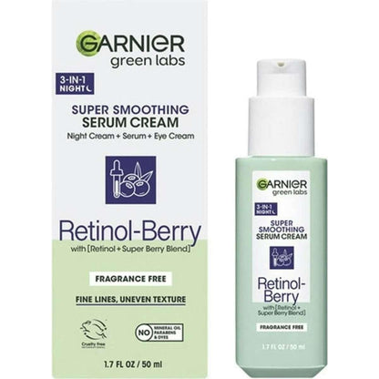 Garnier Green Labs 3-in-1 Super Smoothing Serum Cream with Retinol & Berry, 1.7 fl oz