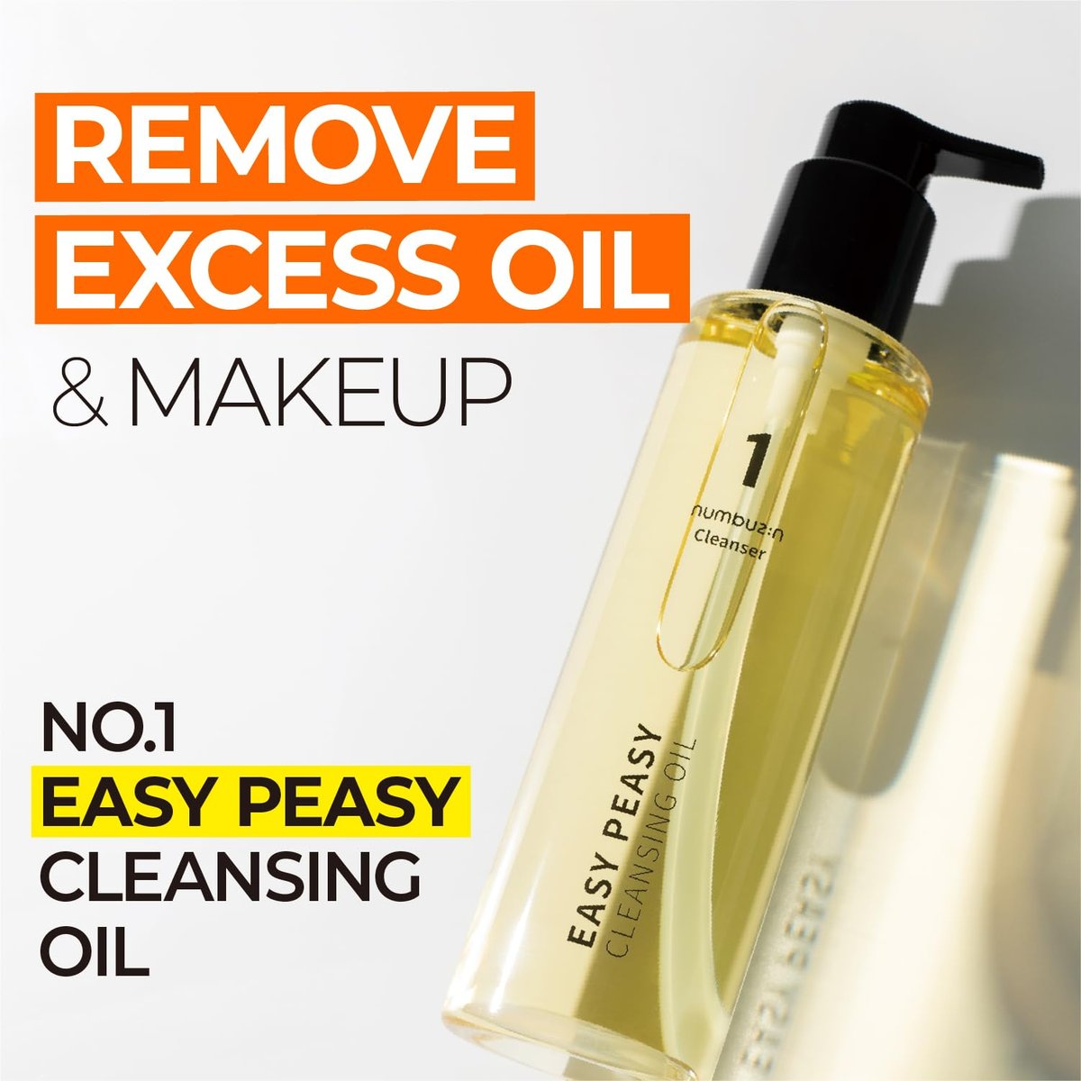 numbuzin No.1 Easy Peasy Cleansing Oil – Lightweight Makeup Remover & Facial Cleanser for Waterproof Makeup & Blackhead Care, Corn & Macadamia Seed Oil, Fragrance-Free, 6.76 fl oz Avelisse