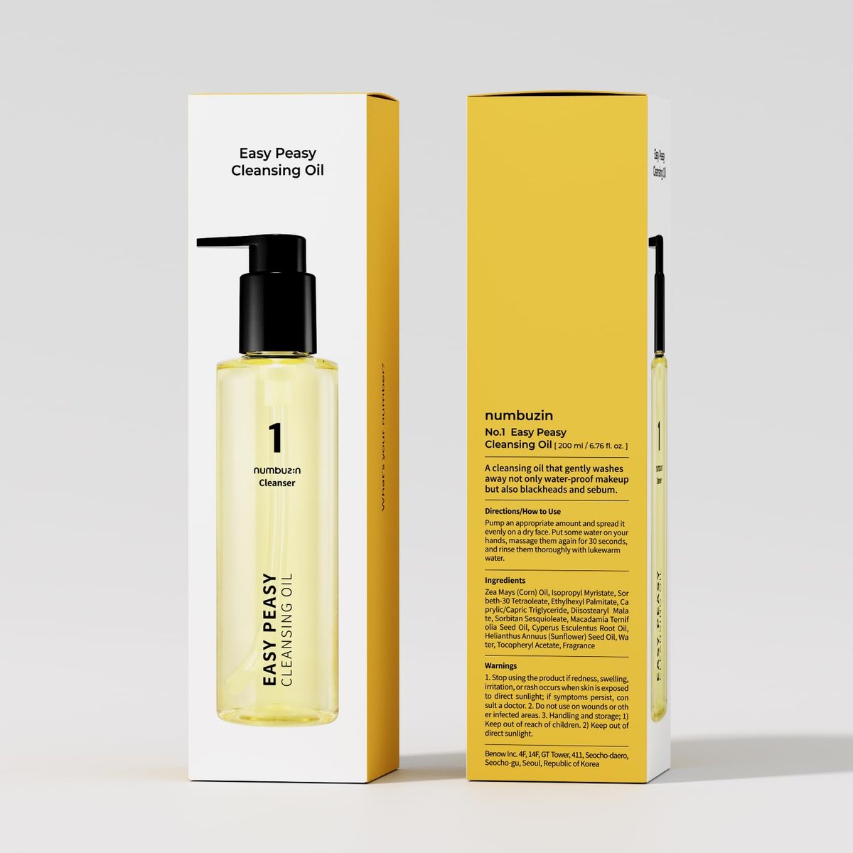 numbuzin No.1 Easy Peasy Cleansing Oil – Lightweight Makeup Remover & Facial Cleanser for Waterproof Makeup & Blackhead Care, Corn & Macadamia Seed Oil, Fragrance-Free, 6.76 fl oz Avelisse