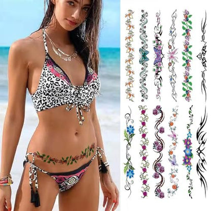 Sexy Flower Navel Tattoos 12 Sheets - Long Belly Abdomen Waist Back Waterproof Temporary Tattoos for Women
