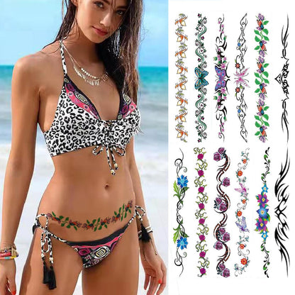 Sexy Flower Navel Tattoos 12 Sheets - Long Belly Abdomen Waist Back Waterproof Temporary Tattoos for Women