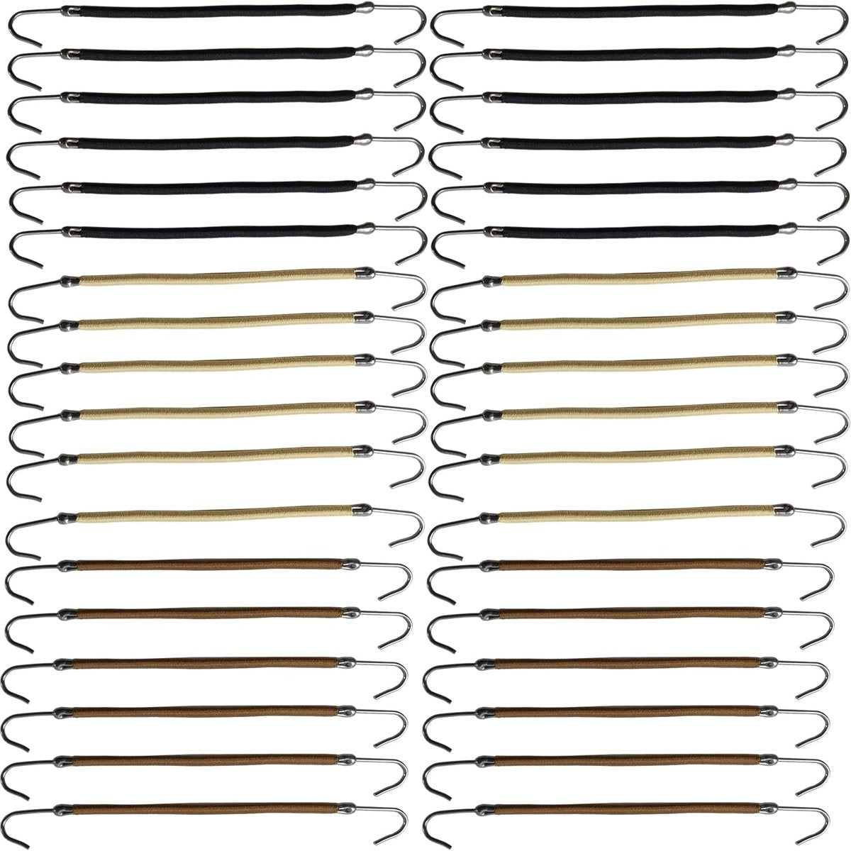 NSBELL 36-Pack Elastic Hair Ties – Ponytail Holders with Hooks for Thin, Thick, Fine Hair – Black, Coffee, Apricot - görsel 1