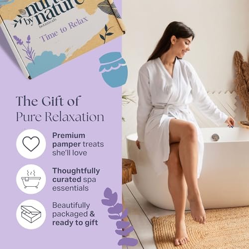 Nurture by Nature Spa Gifts for Women - Luxury Self Care Gift Set & Spa Basket, 6 Piece Bath Set with Candle, Bath Bomb, Salts & Pillow Spray - Relaxation Gifts for Mom Avelisse