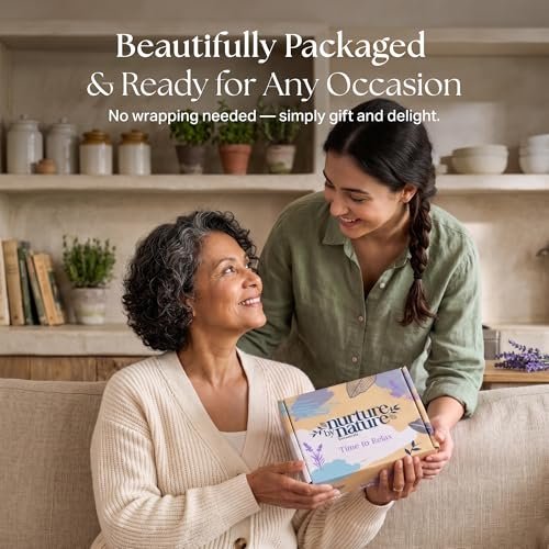 Nurture by Nature Spa Gifts for Women - Luxury Self Care Gift Set & Spa Basket, 6 Piece Bath Set with Candle, Bath Bomb, Salts & Pillow Spray - Relaxation Gifts for Mom Avelisse