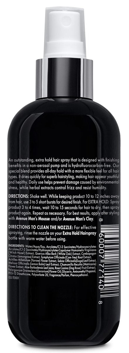 Avenue Man Premium Hair Spray for Men - Extra Hold, Frizz Control & Humidity Resistant - Non-Aerosol, Paraben-Free - 8.5 oz Avelisse